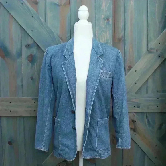 Upcycled Denim Jacket Woman Reading Book Back Patch Vintage Jean Blazer Small - Picture 2 of 9